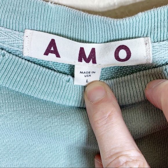 AMO Green Tie Short Sleeve Distressed Sweatshirt Women’s Oversized - Picture 7 of 8